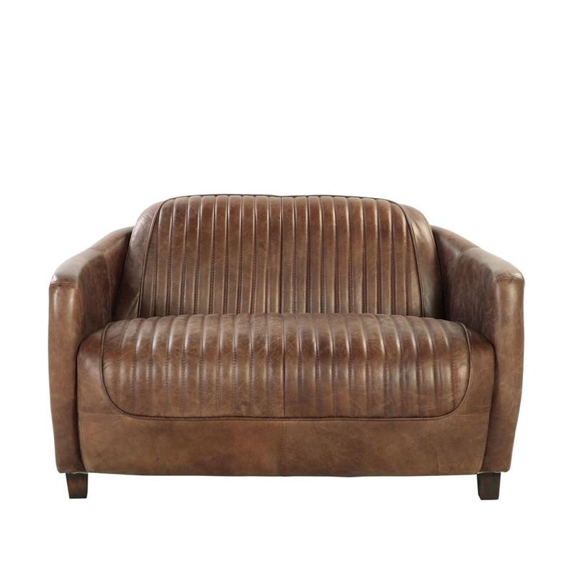 50" Premium Tufted Brown Leather Loveseat