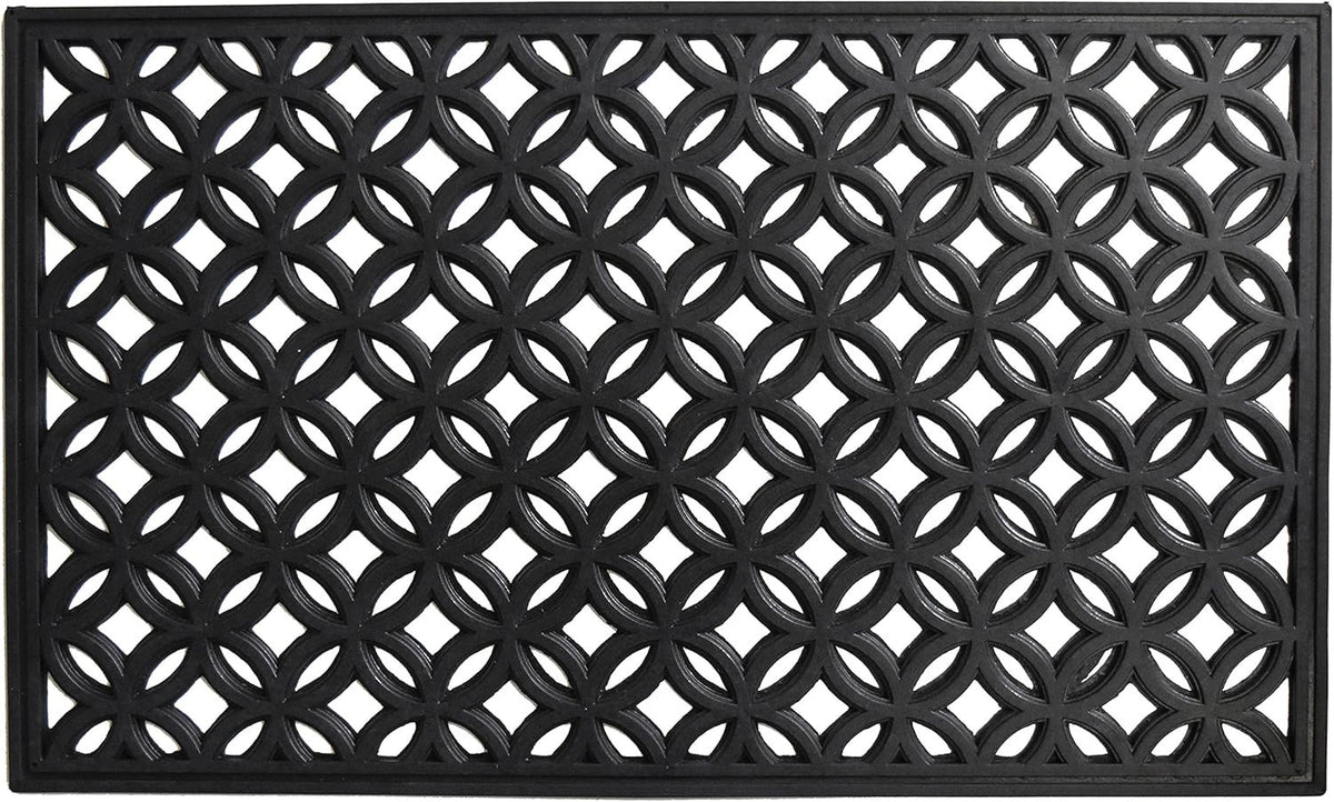 18" x 30" Black Geometric Rubber Outdoor Doormat