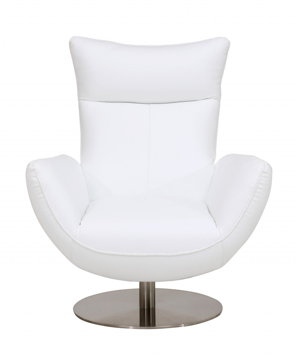 Modern 37" Bright White Top Grain Genuine Leather Lounge Chair