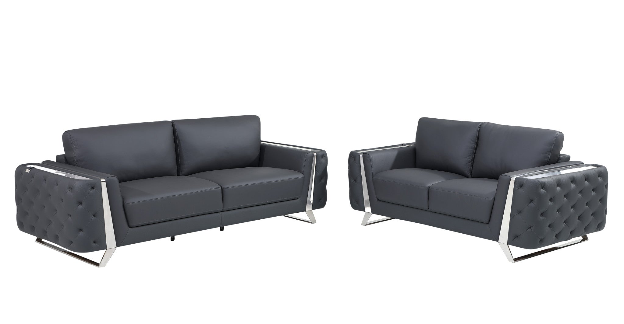 Contemporary 90" Dark Gray Top Grain Italian Leather 2 Piece Living Room Set
