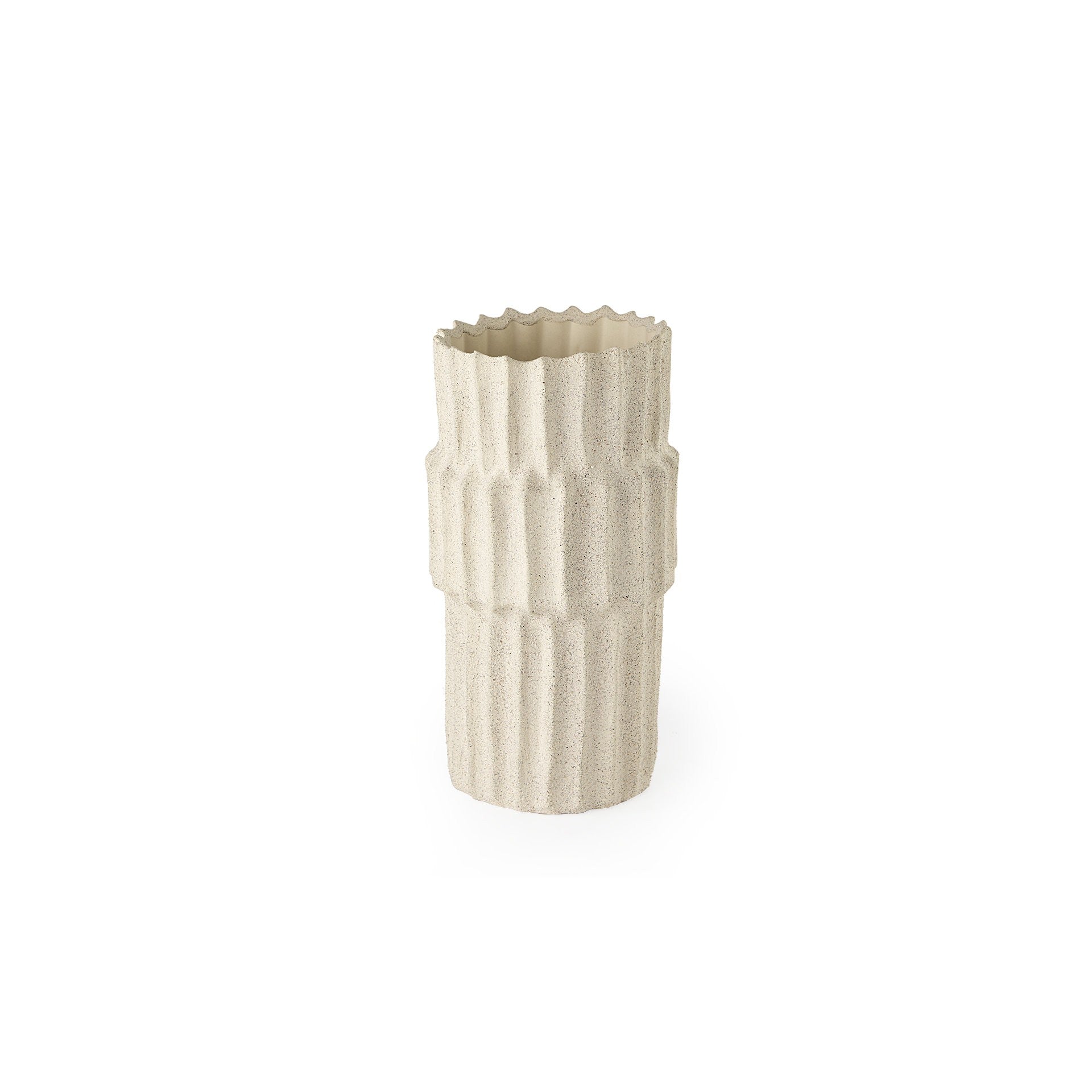 14" Sand Ceramic Cylinder Handmade Table Vase