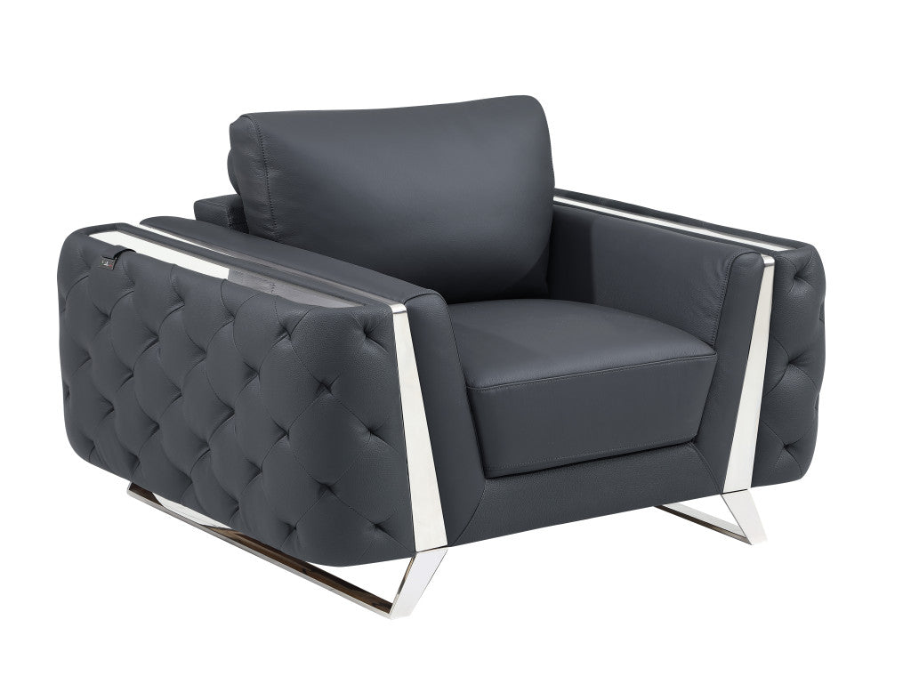 Contemporary 50" Dark Gray Faux Leather Tufted Club Chair