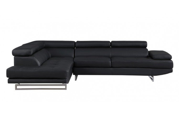 Modern Black Faux Leather L-Shaped 2-Piece Corner Sectional