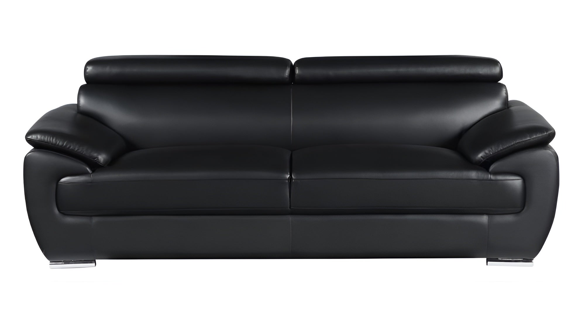 86" Modern Black Leather Sofa with Silver Stainless Steel Legs