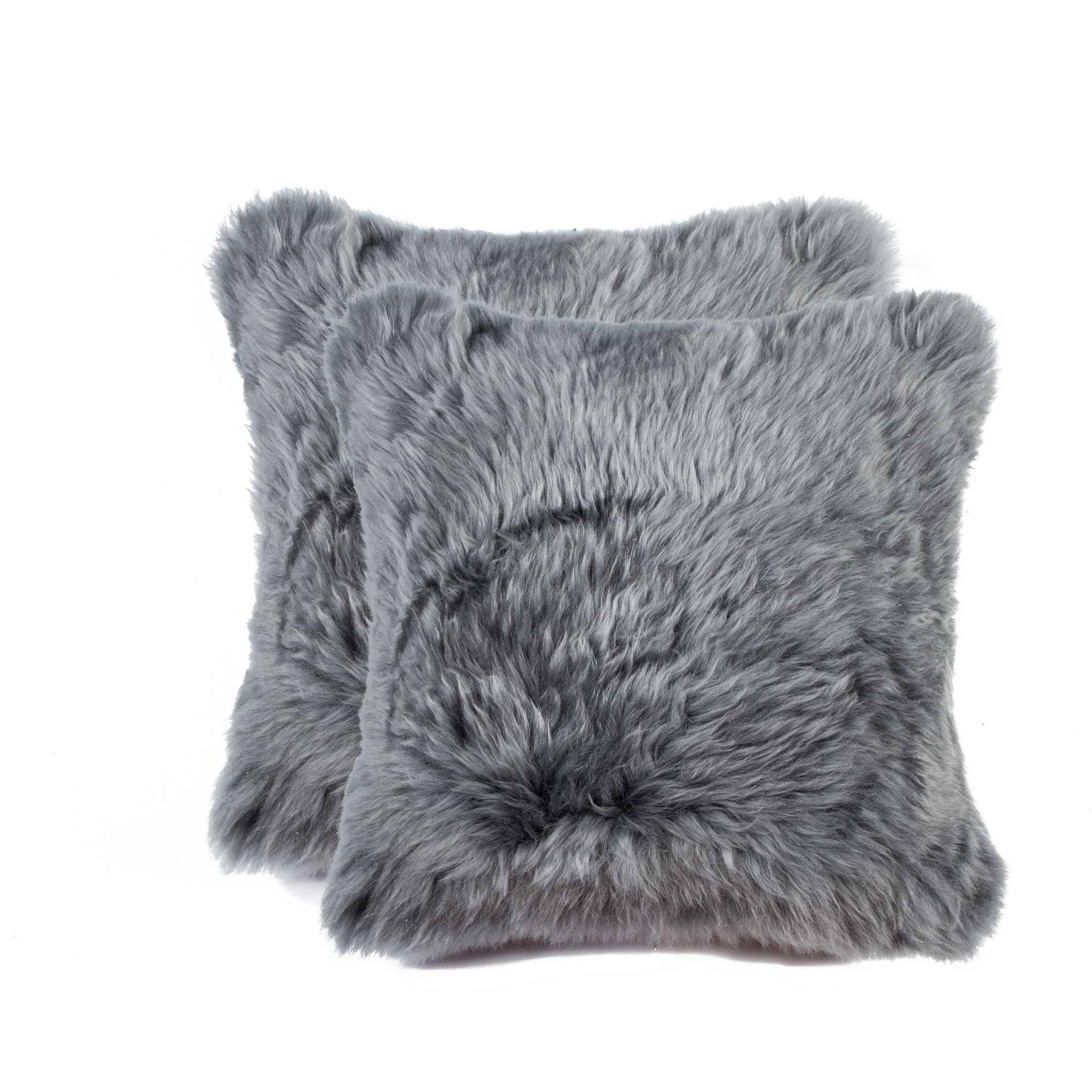 18x18 Gray Cowhide Set of 2 Square Accent Pillows