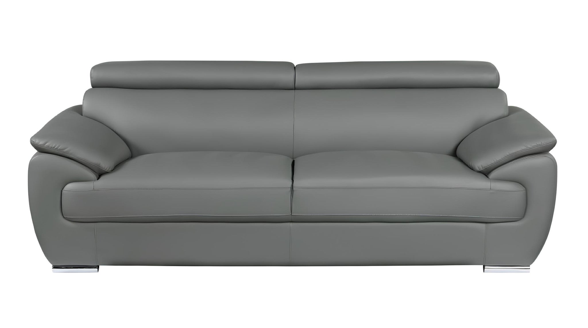 86" Modern Gray Leather Sofa with Silver Stainless Steel Legs
