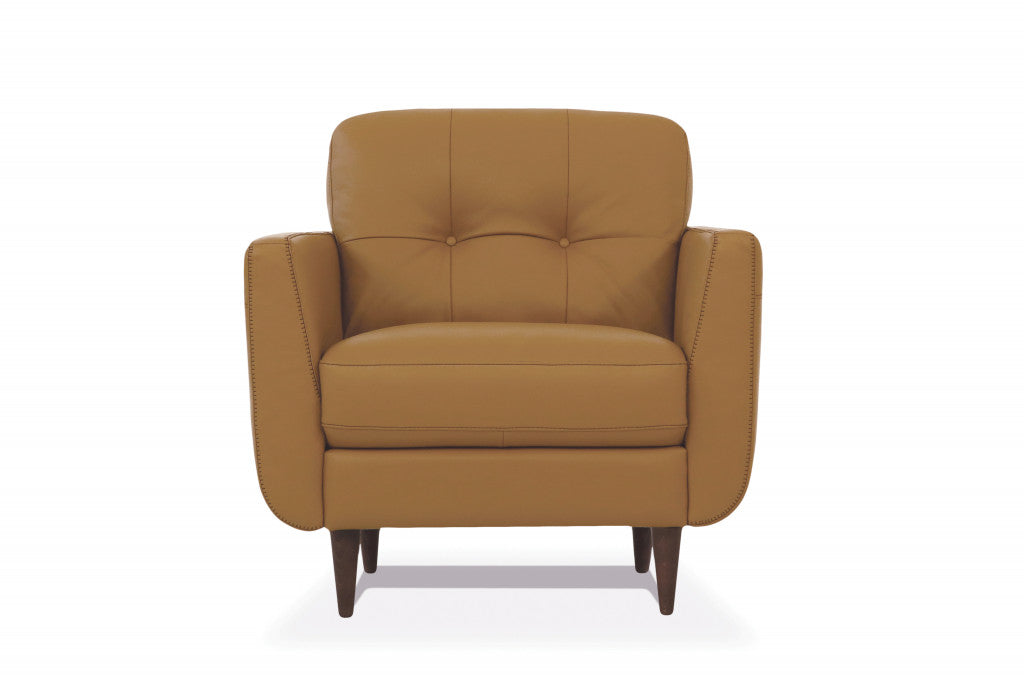 Modern 35" Camel Top Grain Genuine Leather Tufted Armchair