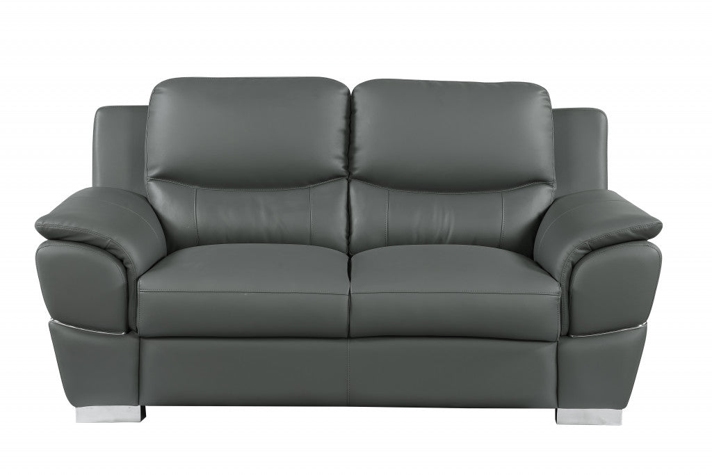 69" Chic Grey Faux Leather Loveseat with Silver Chrome Legs