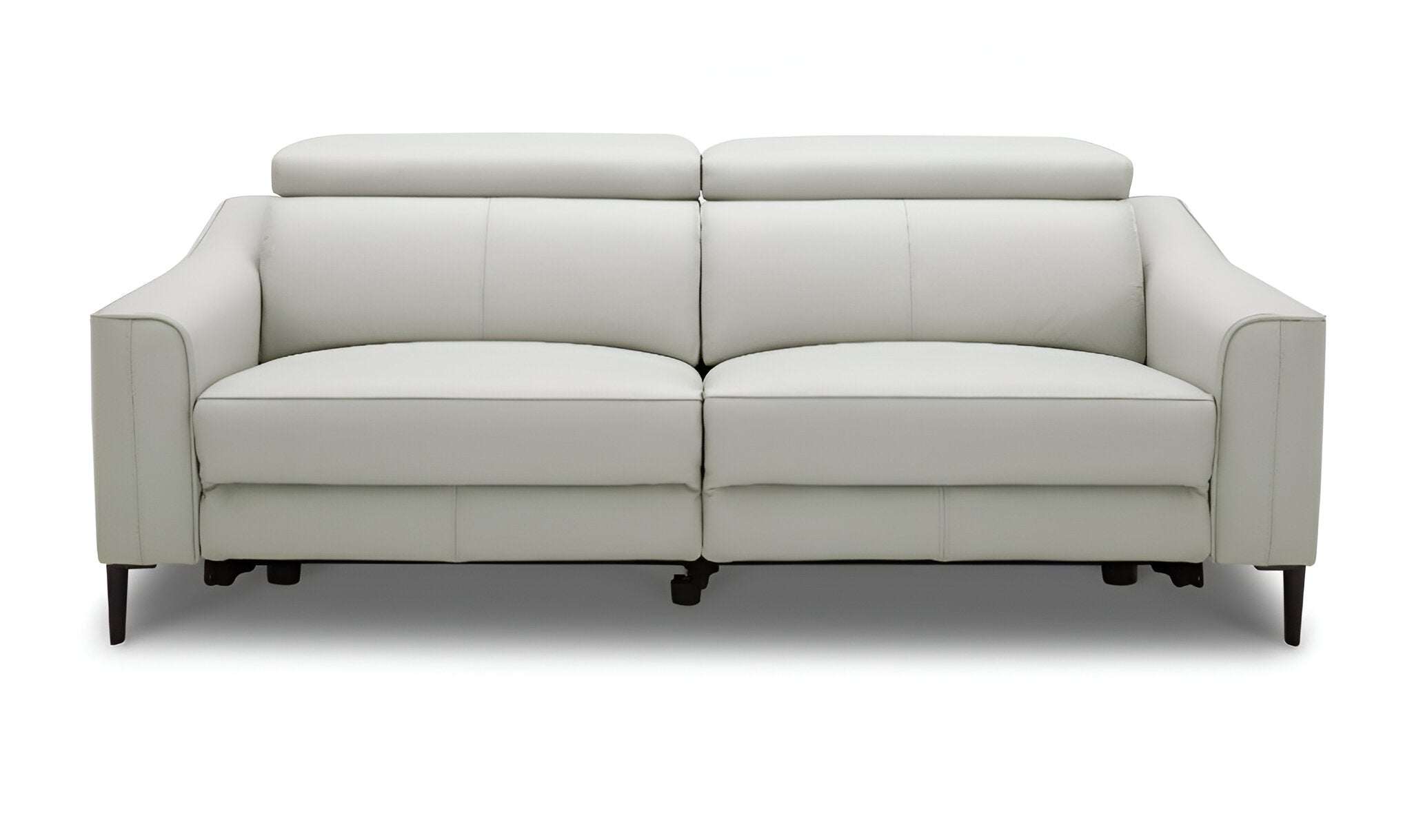 74" Contemporary Gray Genuine Leather Power Reclining Sofa with Black Metal Legs