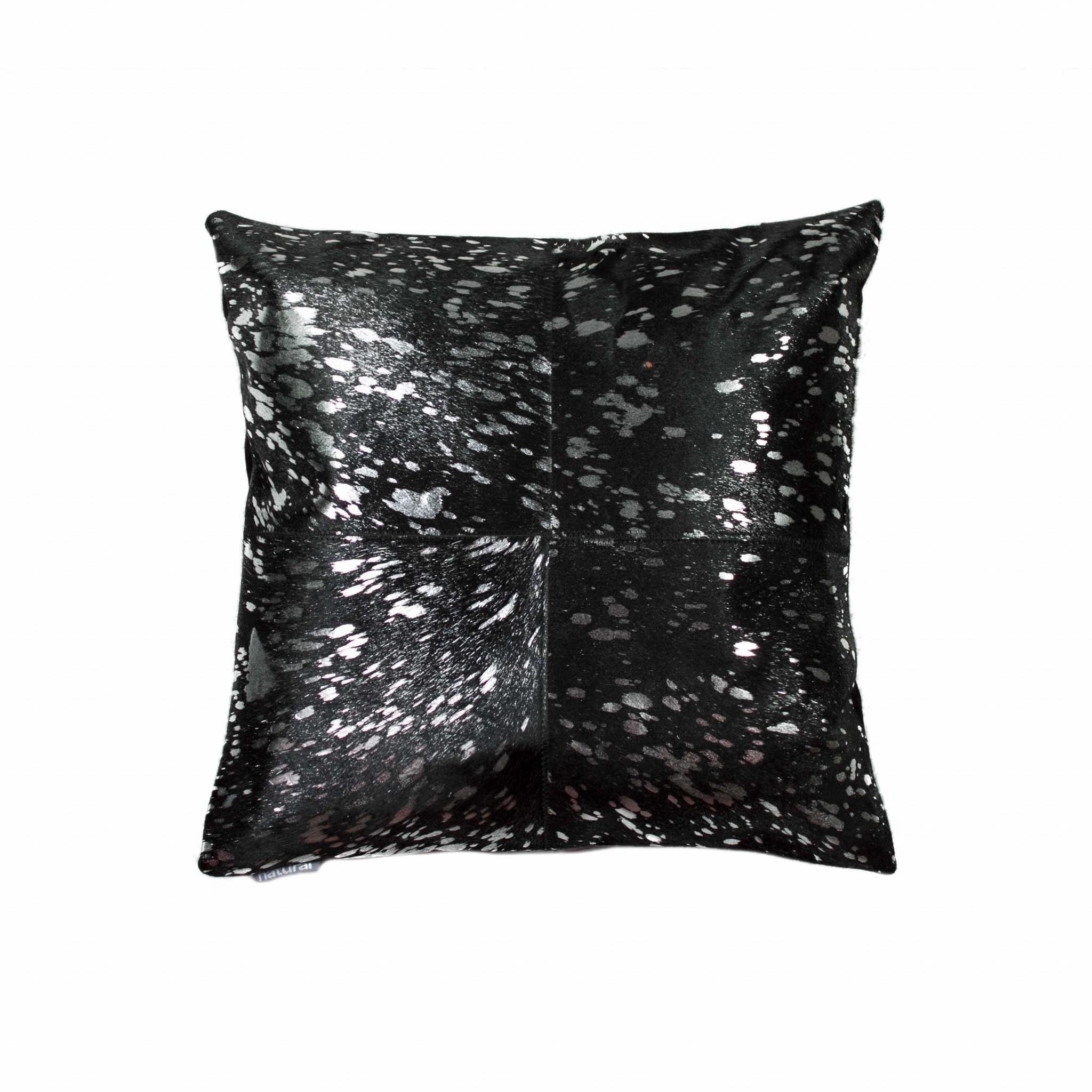 Black and Silver Metallic Genuine Leather Accent Throw Pillow