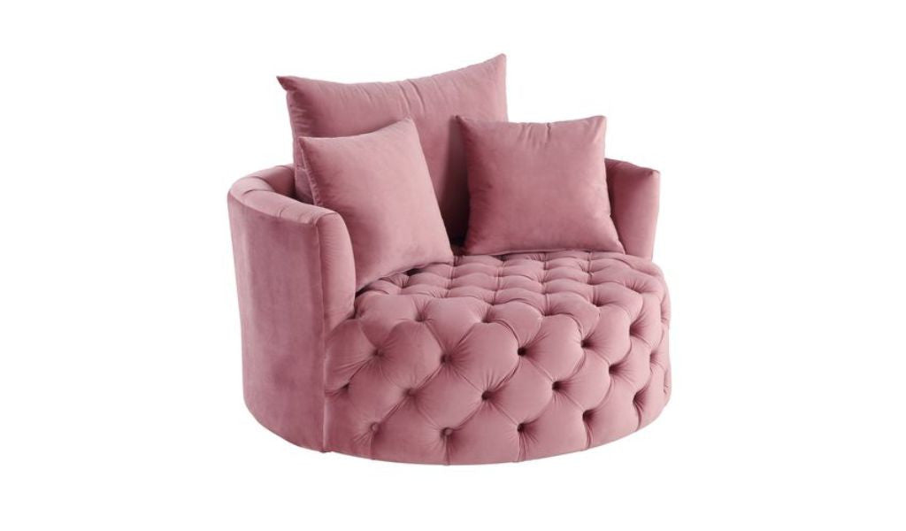 Modern 43" Pink Velvet Tufted Swivel Barrel Chair