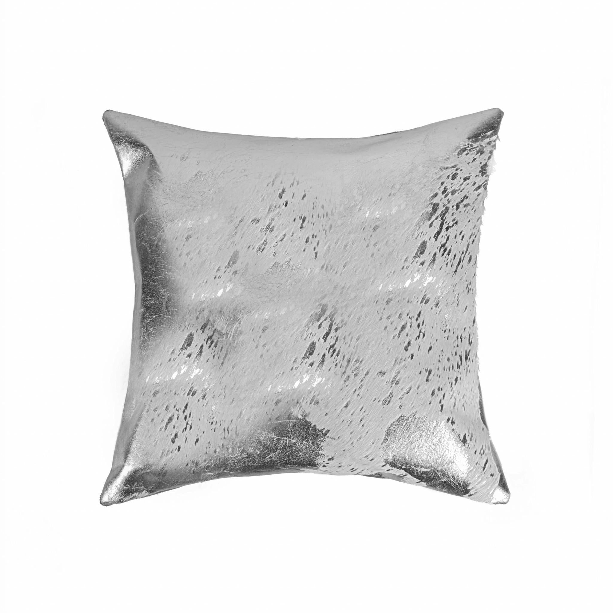 Silver Abstract Metallic Genuine Leather Accent Throw Pillow