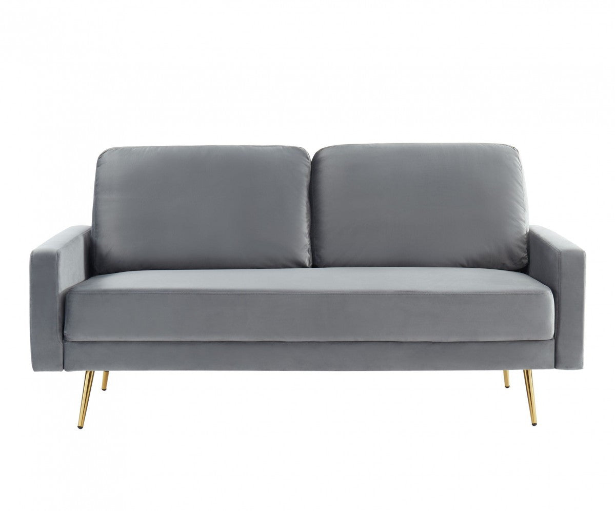72" Modern Gray Velvet Sofa with Brass Legs