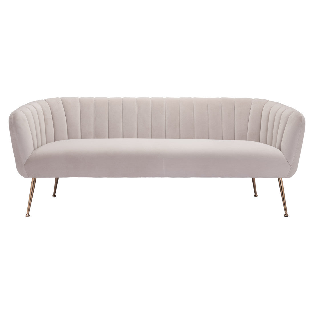 70" Contemporary Beige Velvet Sofa with Gold Legs