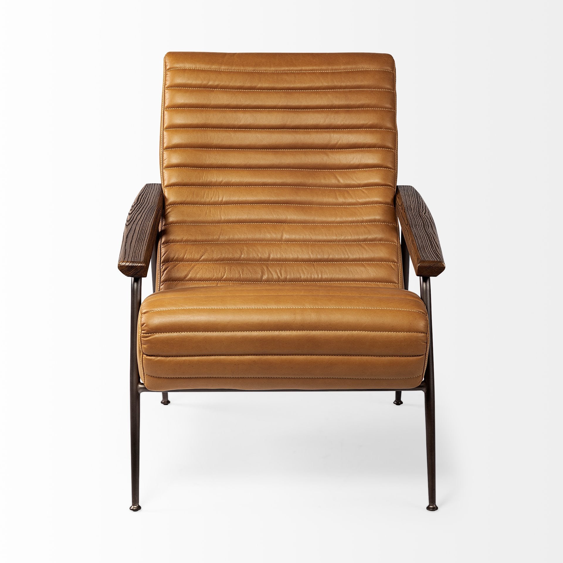 Modern 37" Tan Faux Leather Tufted Lounge Chair