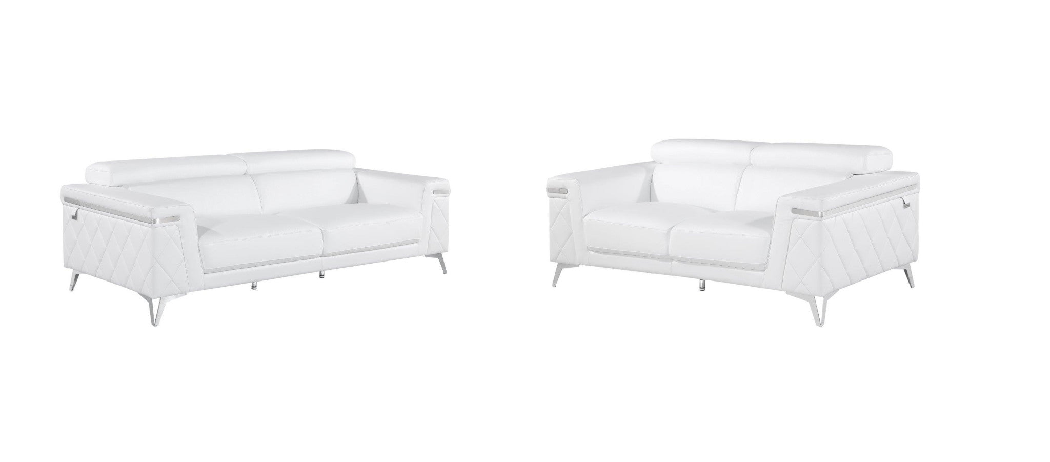 Contemporary 89" White Top Grain Italian Leather 2 Piece Living Room Set