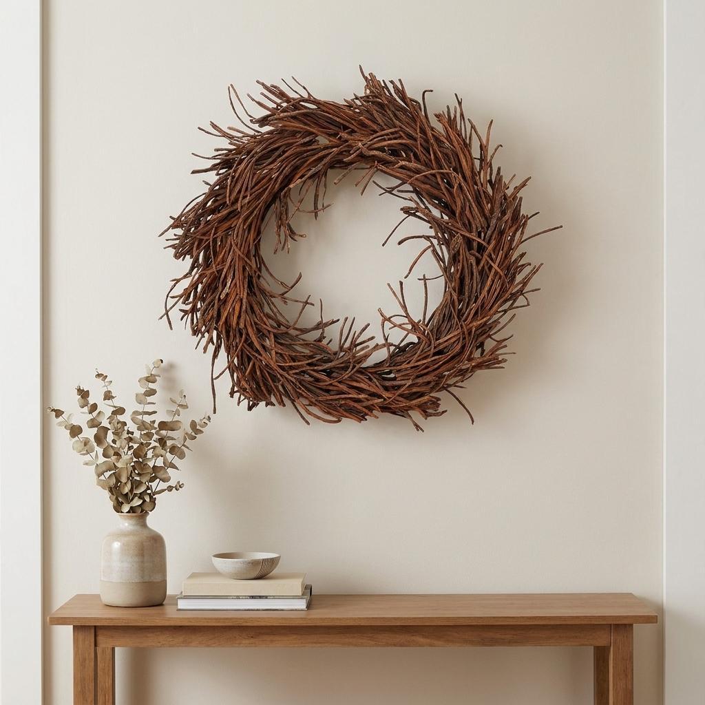 28" Brown Rattan Wreath Wall Sculpture Handcrafted Willow Branch Wreath
