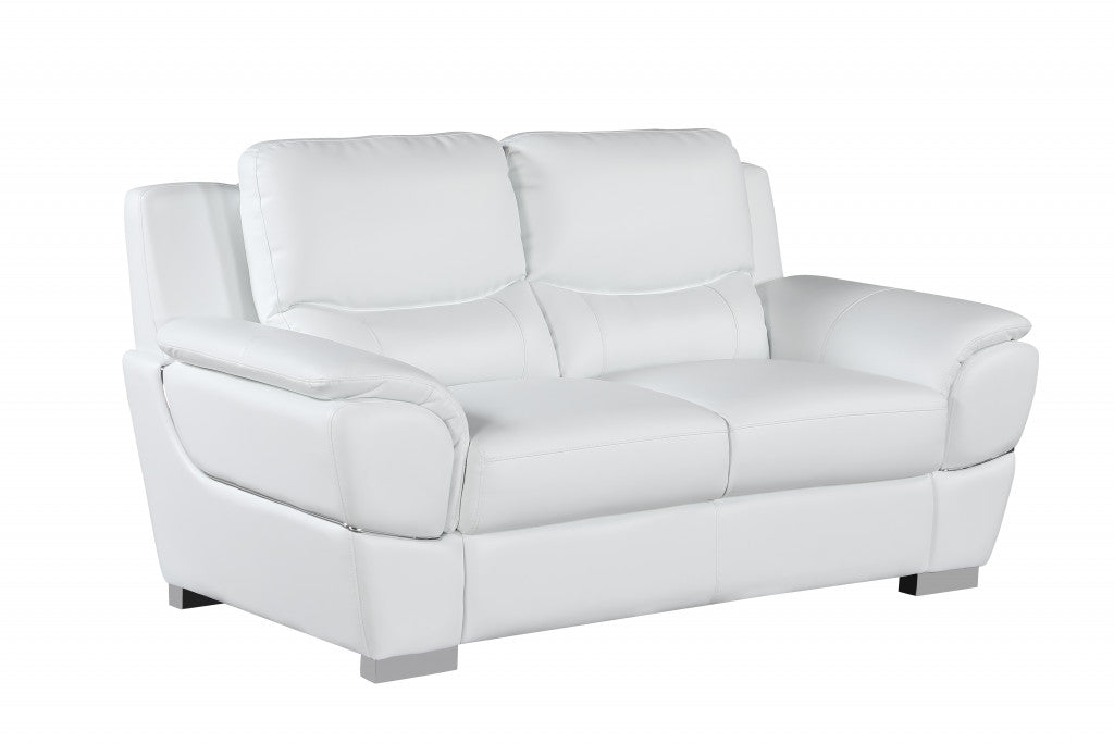 69" White Faux Leather Loveseat with Silver Chrome Legs