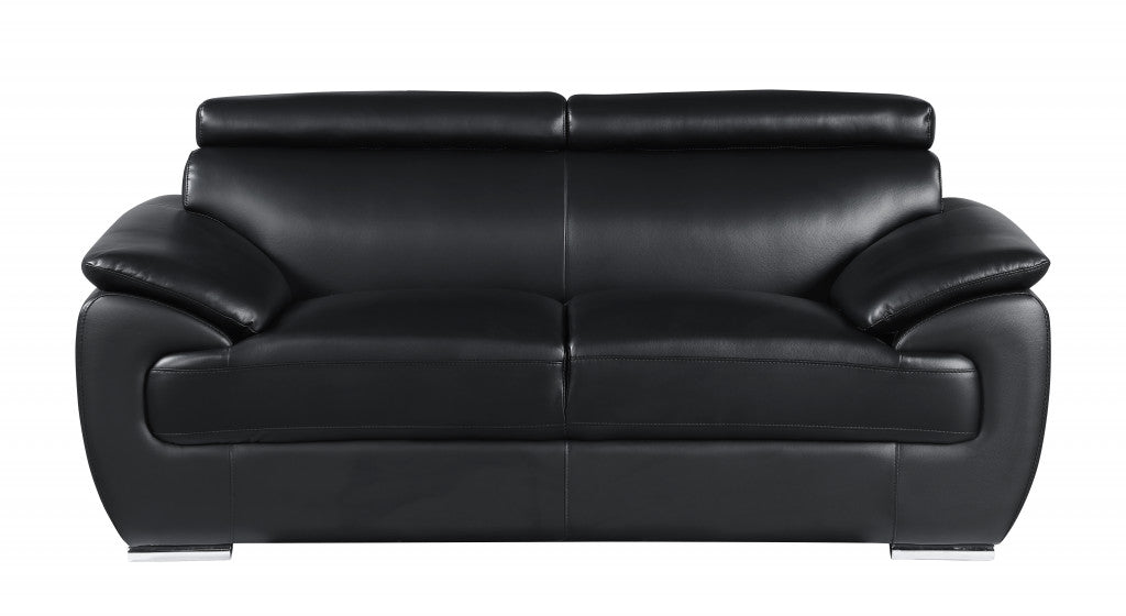 69" Modern Black Faux Leather Loveseat with Silver Chrome Legs