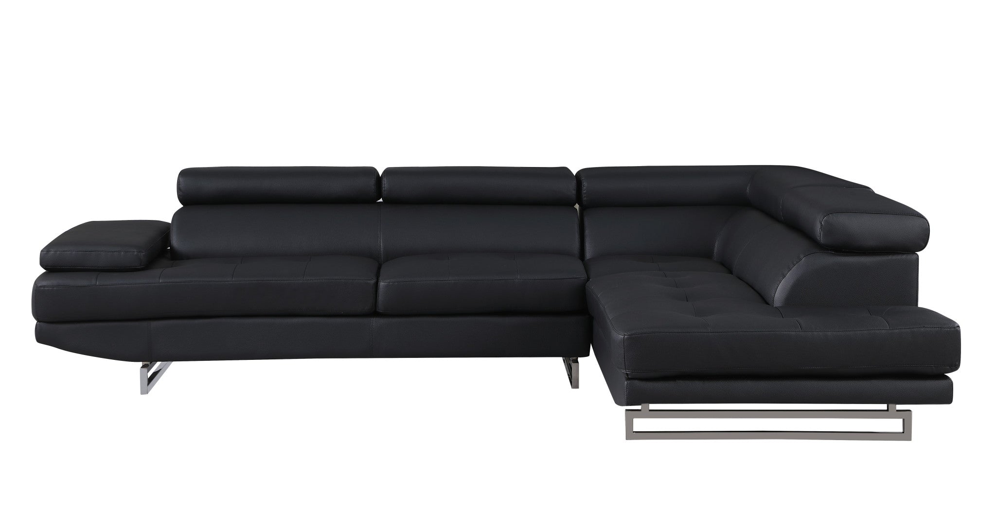 Modern Black Leather L-Shaped 2-Piece Corner Sectional