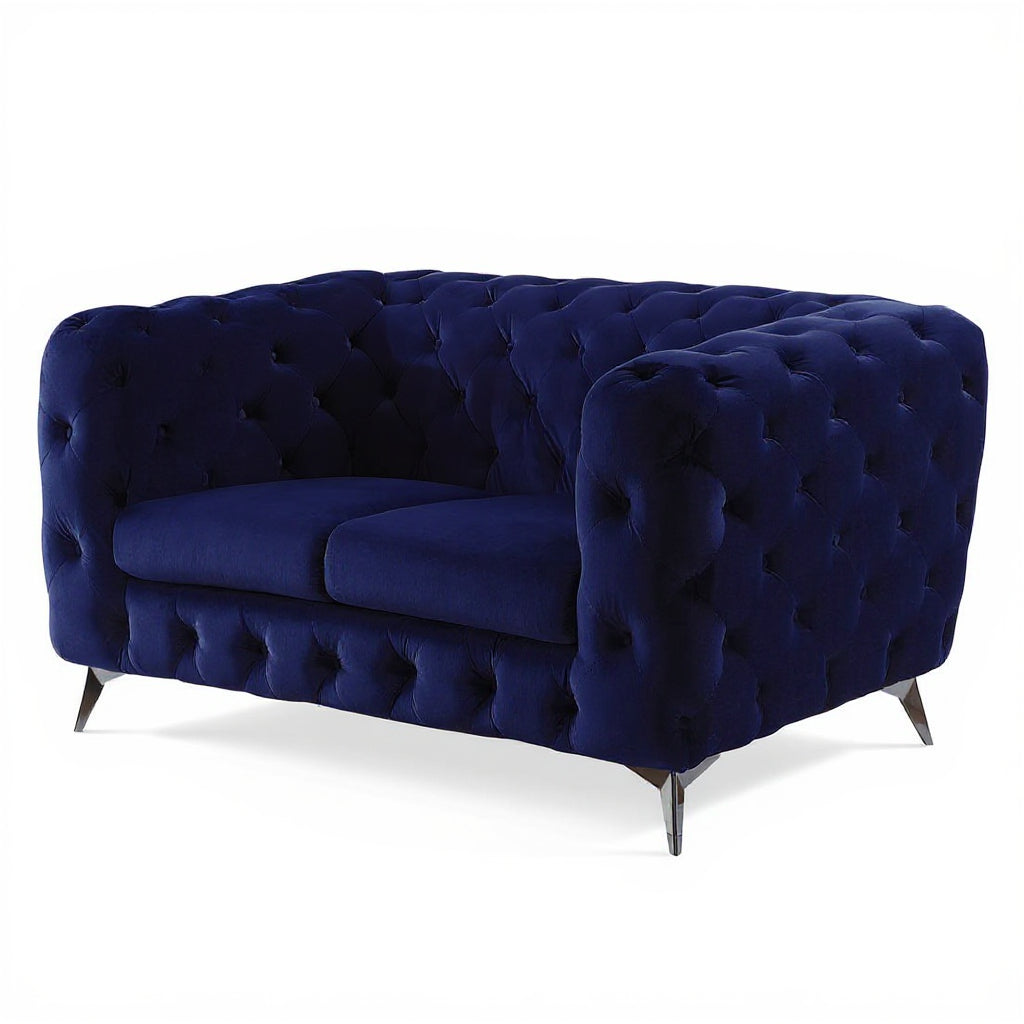 72" Modern Blue Velvet Loveseat with Silver Legs