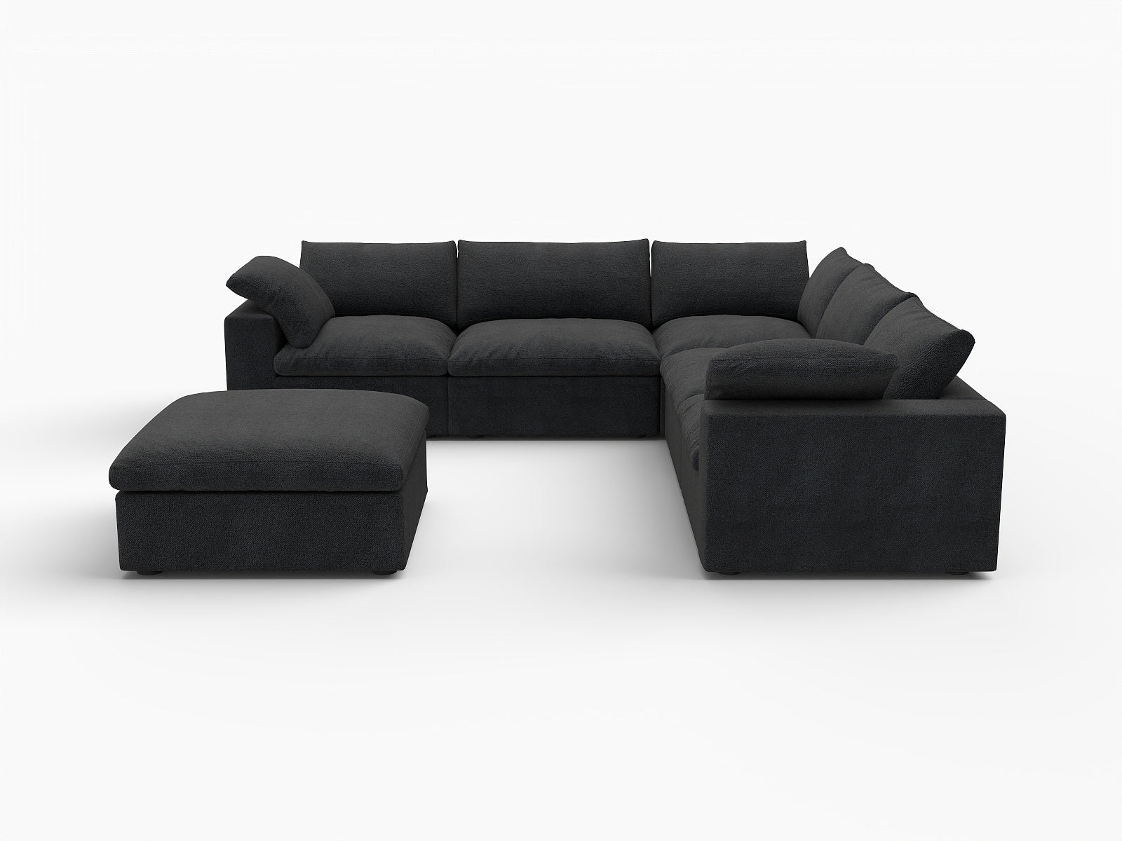 Modern Black Linen Blend Modular L-Shaped 6-Piece Reversible Corner Sectional