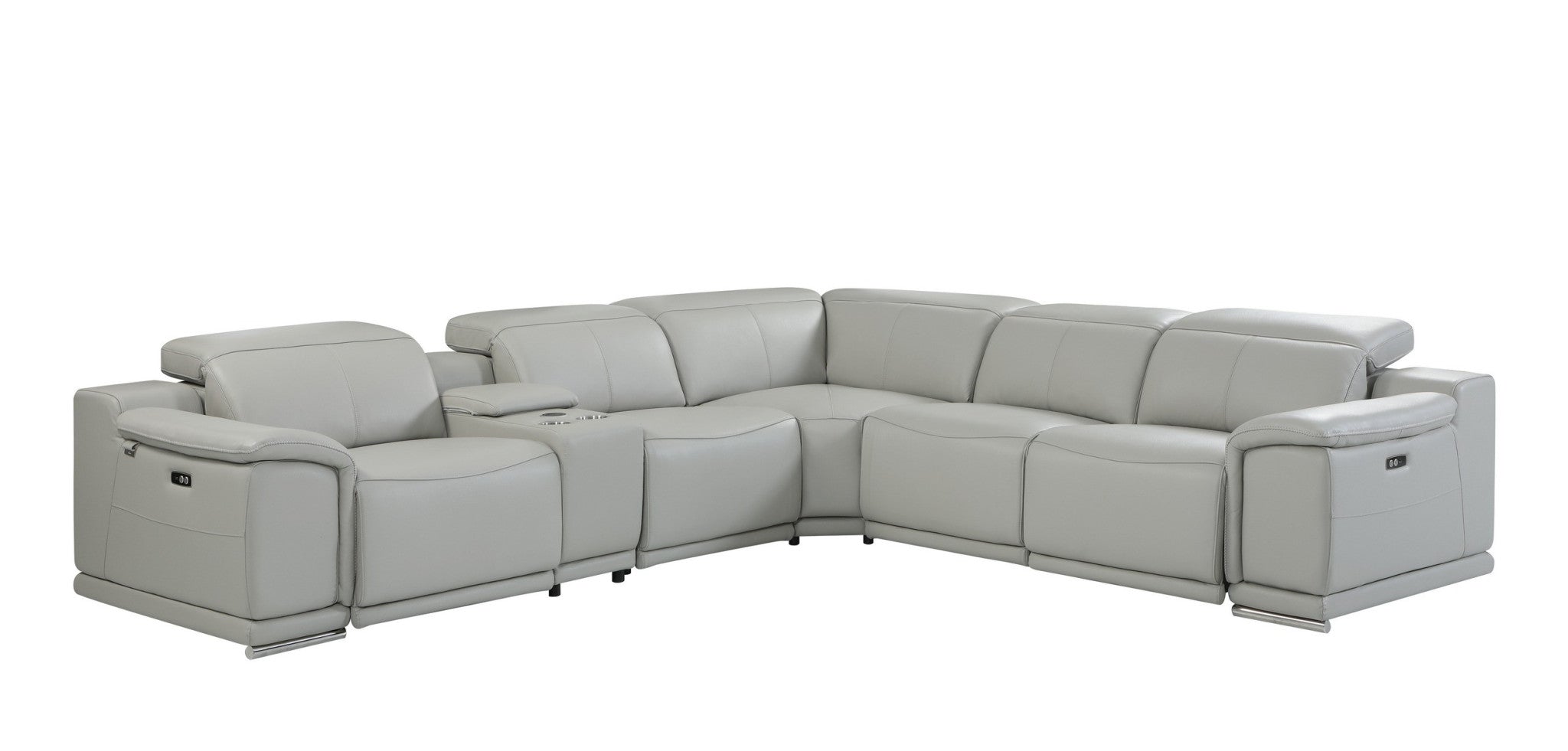 Light Gray Italian Leather Power Reclining U-Shaped 6 Pcs Corner Sectional