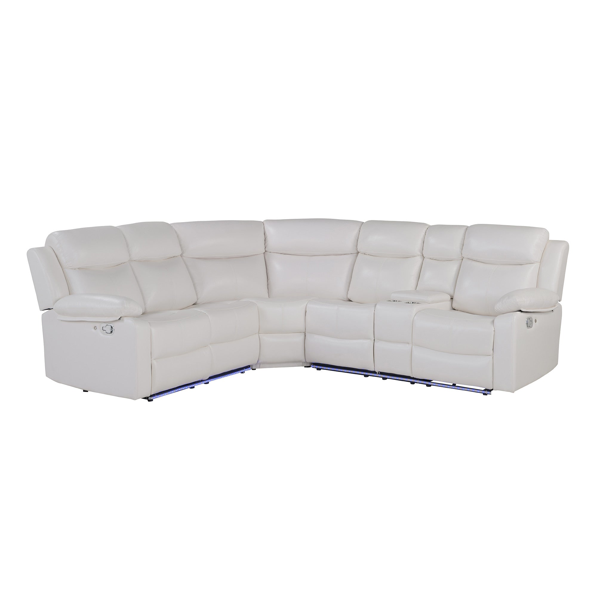 Off-White Faux Leather Reclining Curved 6-Piece Right Hand Facing Sectional