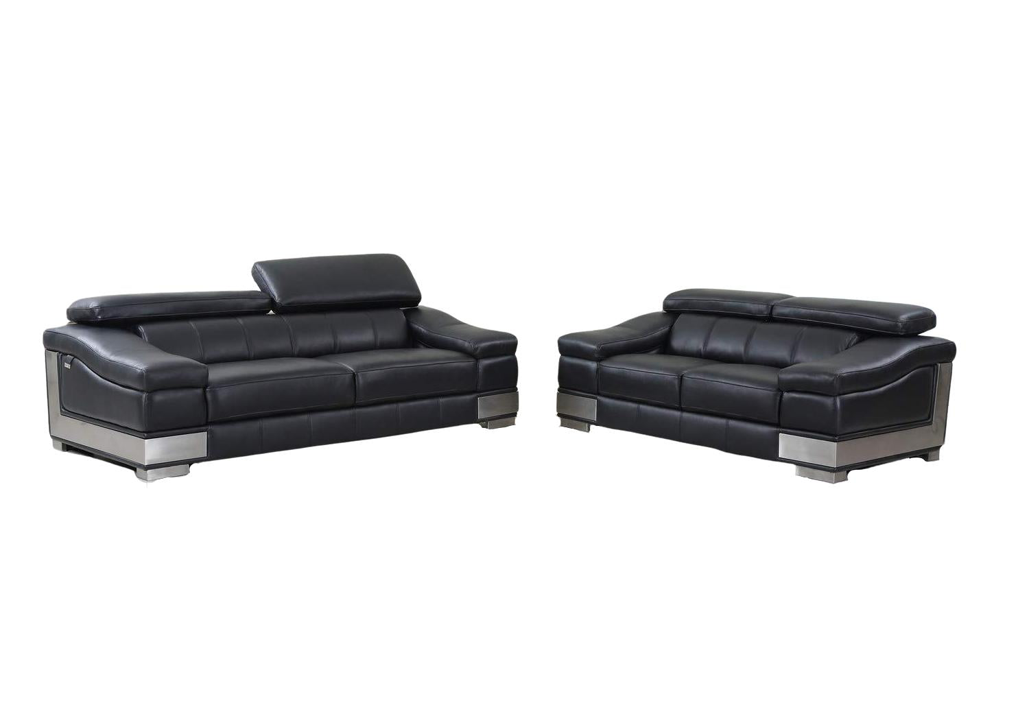 Modern 165" Extra Large Black Italian Leather 2 Piece Living Room Set