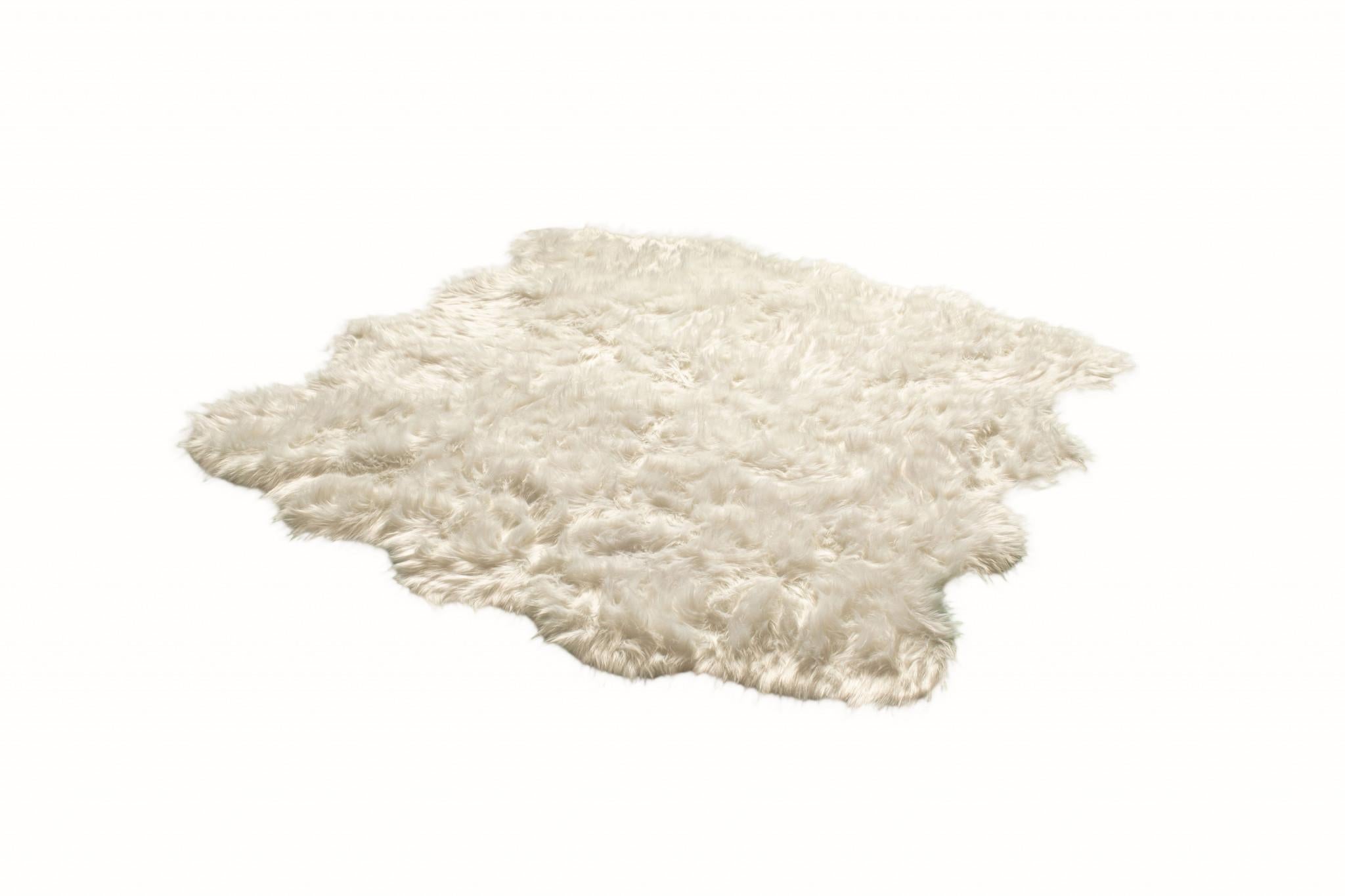 Off White Faux Fur Round Novelty Plush Area Rug