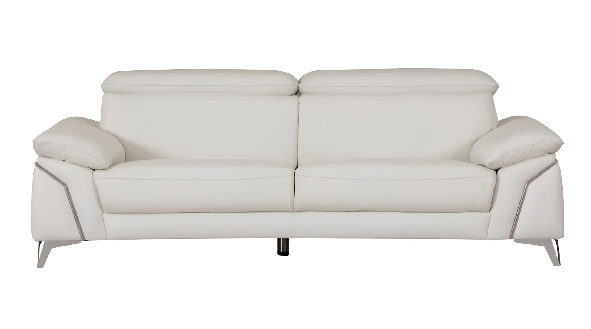 87" Modern White Italian Leather Sofa with Silver Legs