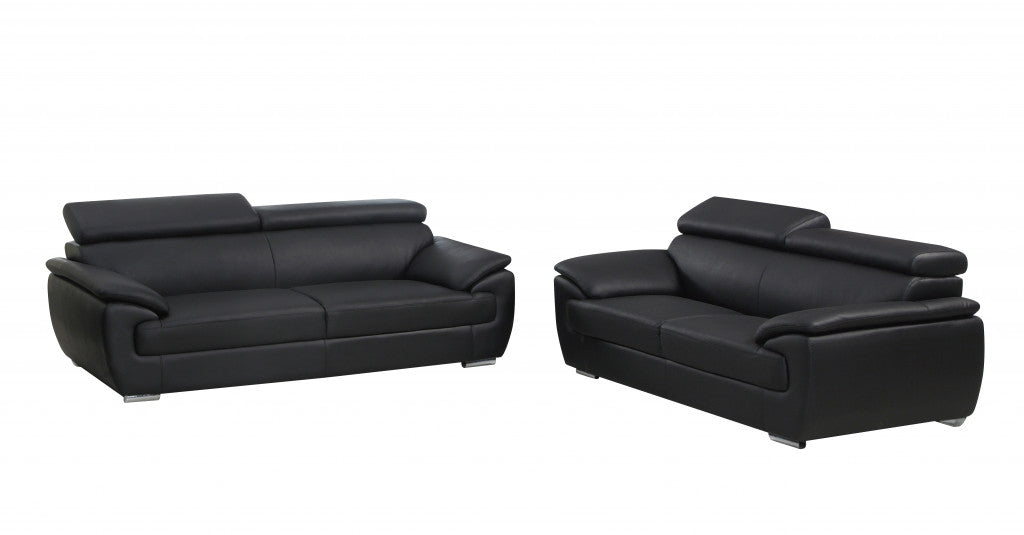 Modern 39" Deep Black Genuine Leather 2 Piece Living Room Set