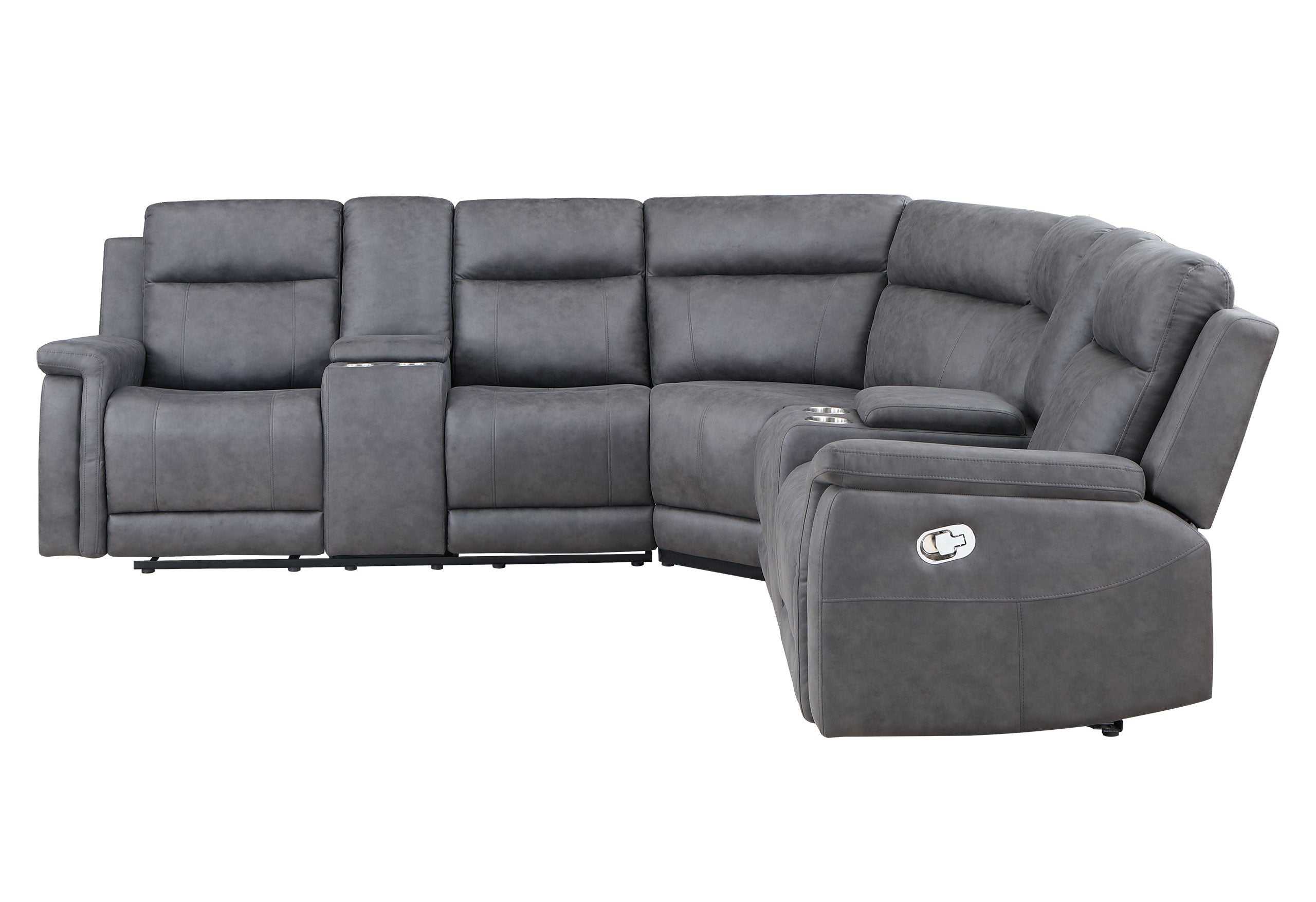 Transitional Gray Faux Leather Reclining Curved Symmetrical Corner Sectional