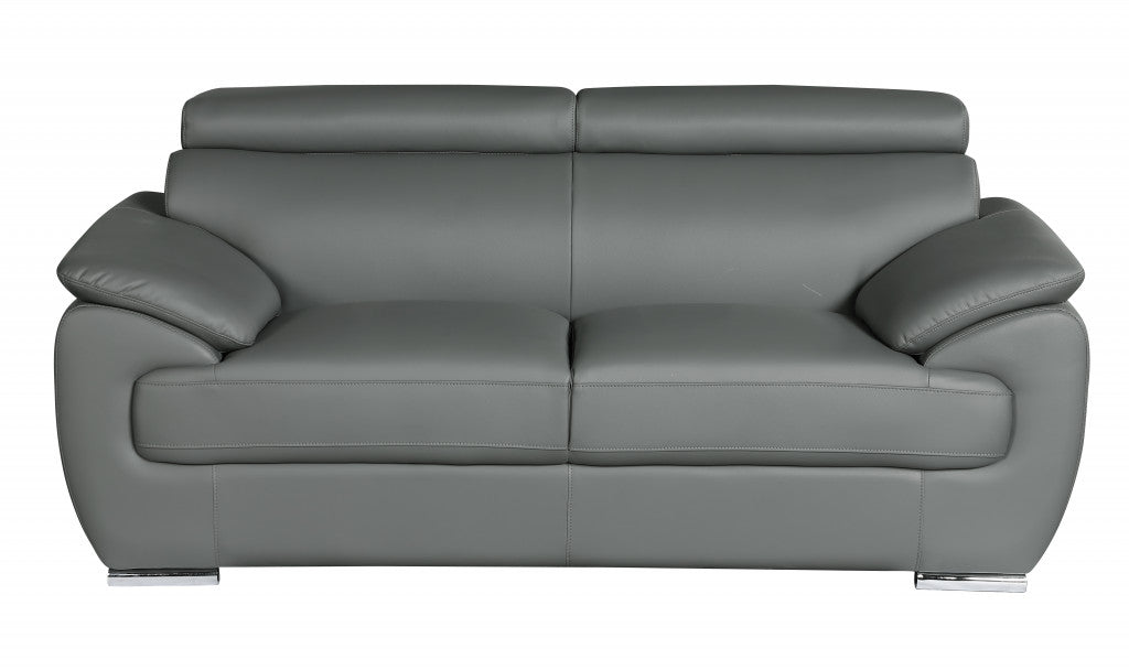 69" Gray Faux Leather Loveseat with Silver Chrome Legs