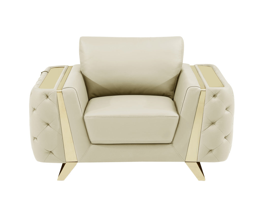 Contemporary 50" Beige Top Grain Genuine Leather Tufted Club Chair