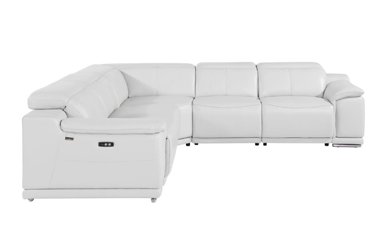Modern White Italian Leather Power Reclining L-Shaped 5-Piece Symmetrical Corner Sectional