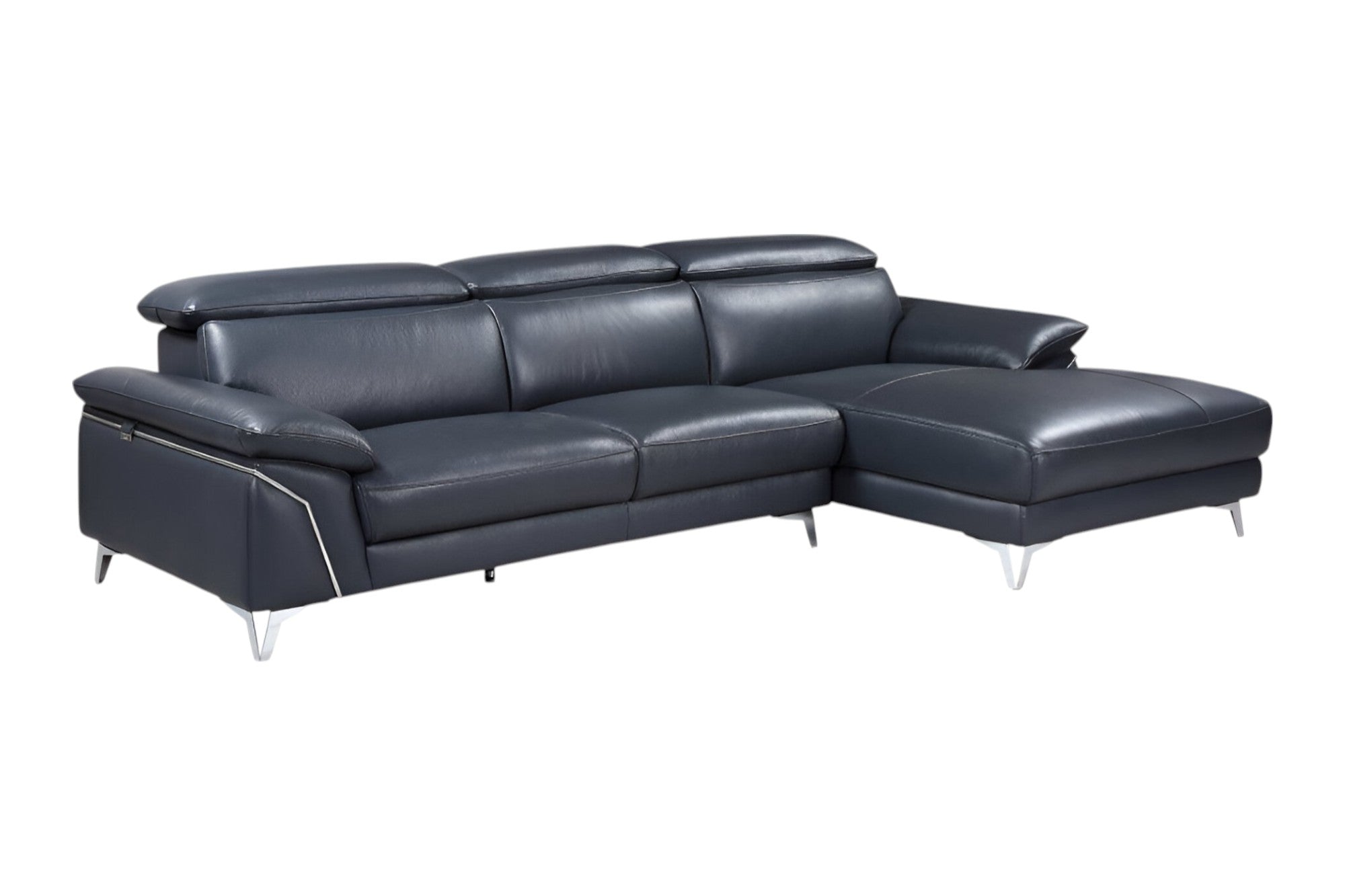 114" Modern Navy Blue Genuine Italian Leather L-Shaped 2-Piece Sectional