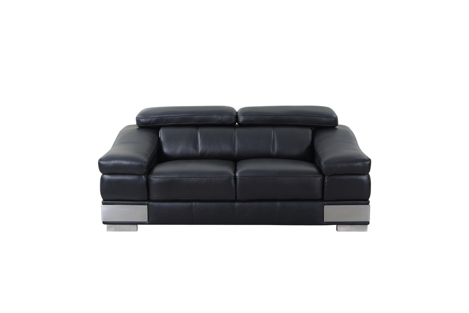 73" Black Genuine Leather Loveseat with Silver Legs