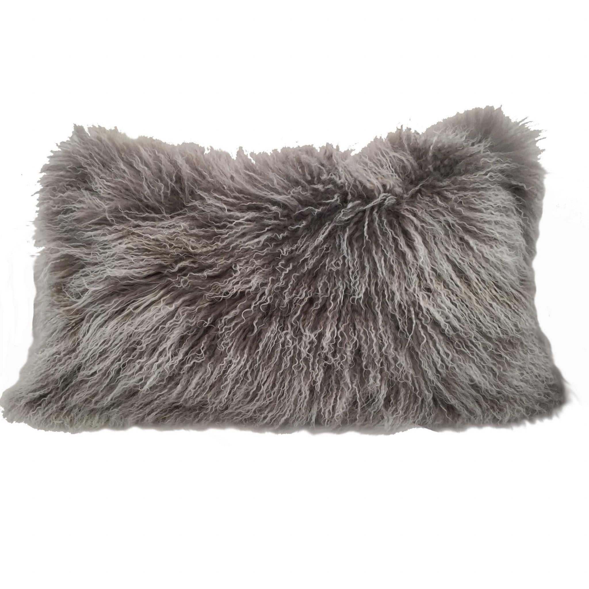 Grey Genuine Tibetan Lamb Fur Lumbar Pillow