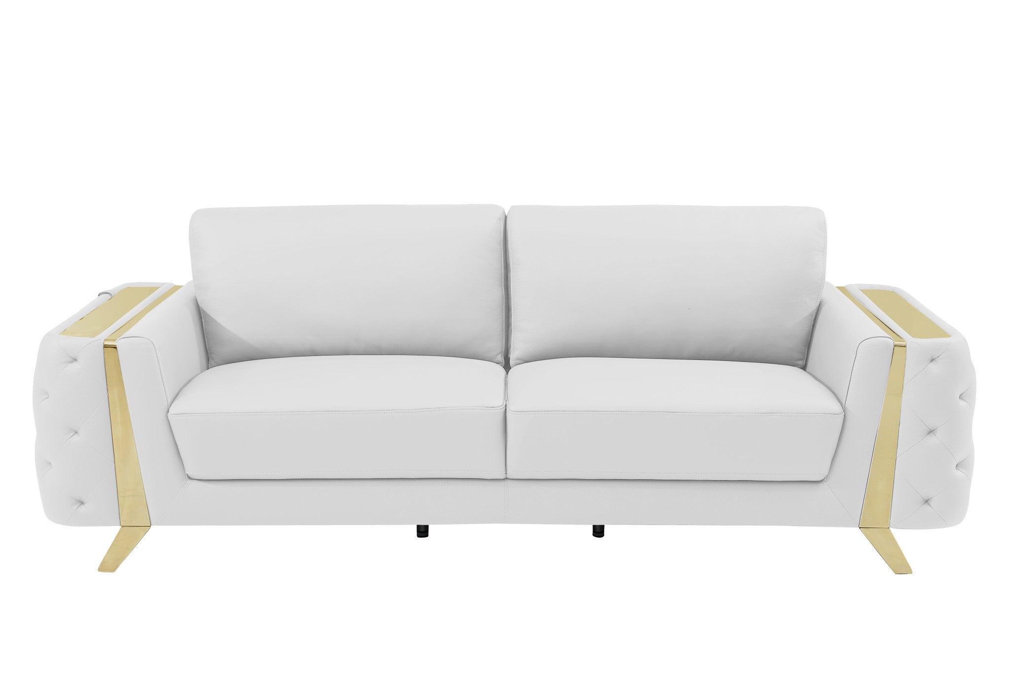 90" Contemporary White Italian Full Grain Leather Sofa with Gold Legs
