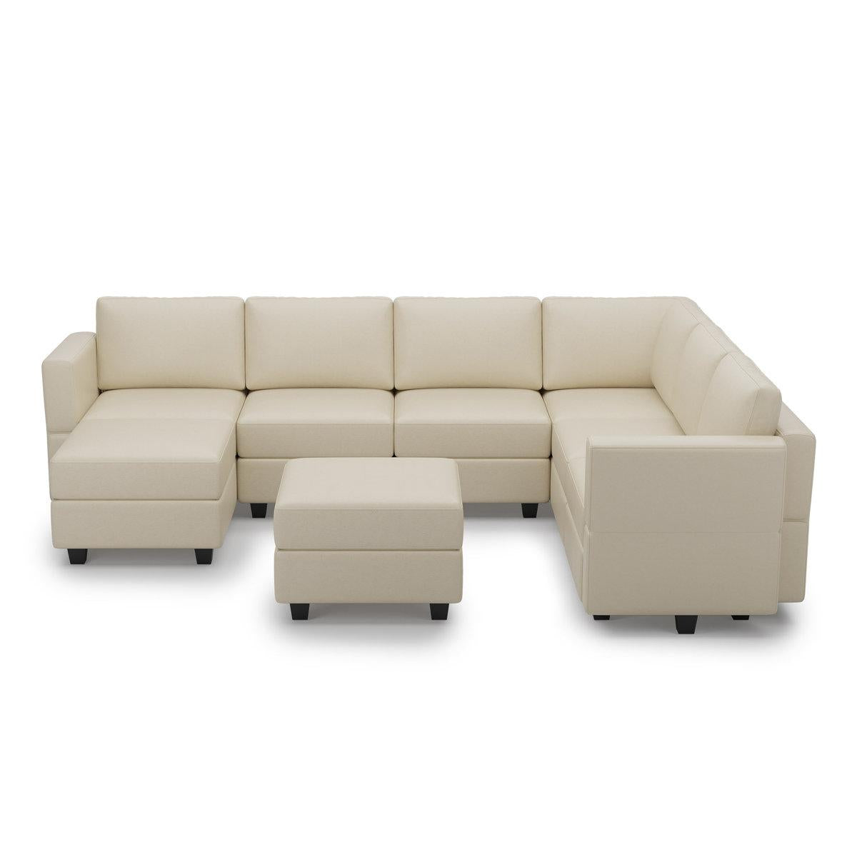 Modern Beige Faux Leather Modular U-Shaped 9-Piece Reversible Corner Sectional