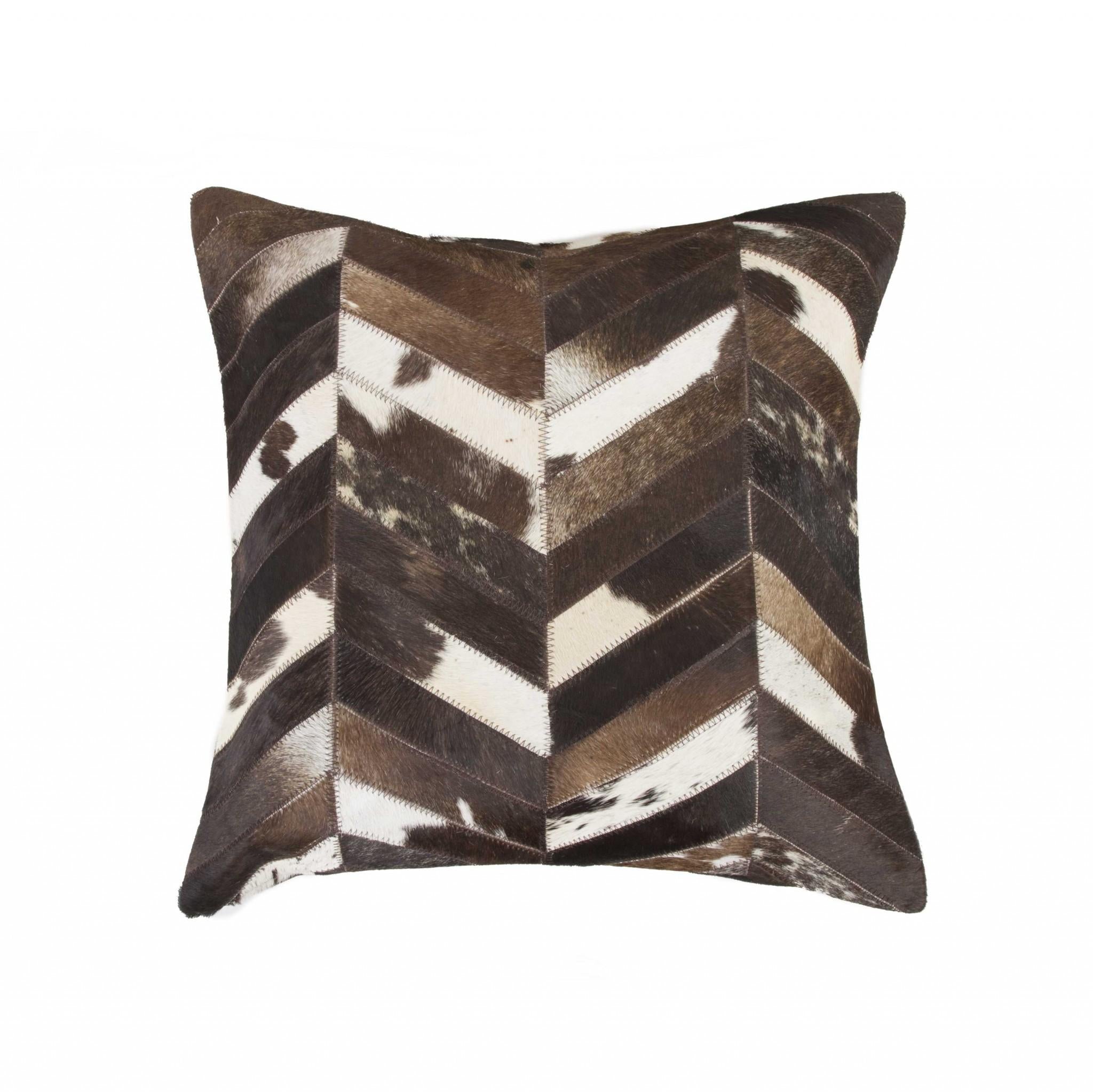 Brown and Off White Chevron Cowhide Accent Throw Pillow