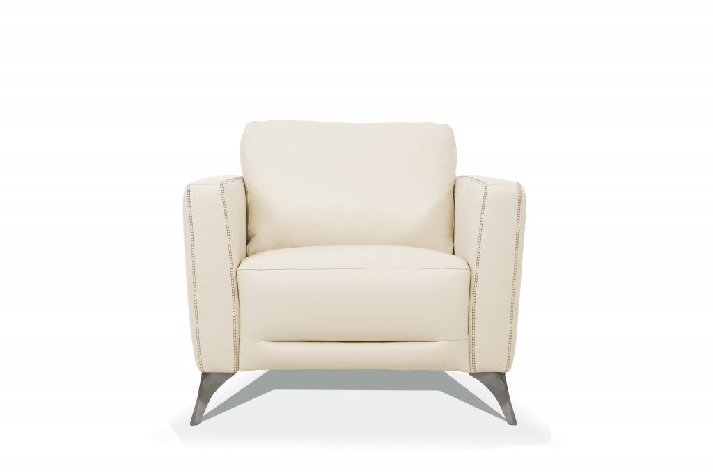 Modern 35" Cream Top Grain Genuine Leather Armchair