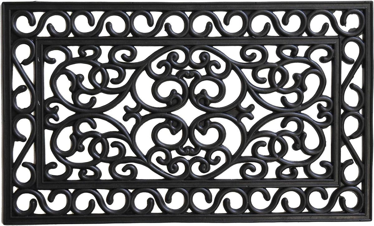18" x 30" Black Rubber Scrollwork Outdoor Doormat