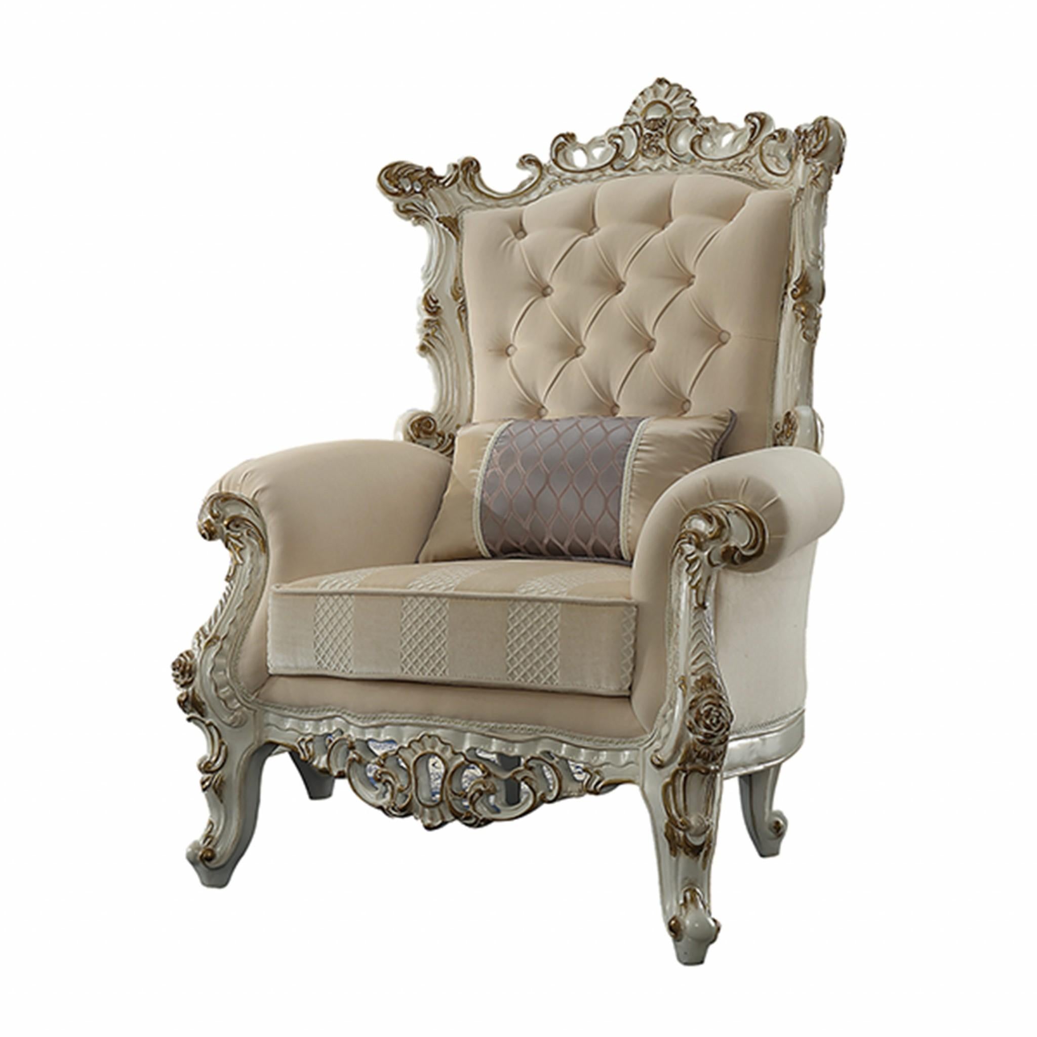 Traditional 38" Pearl Striped Fabric Tufted Chesterfield Chair
