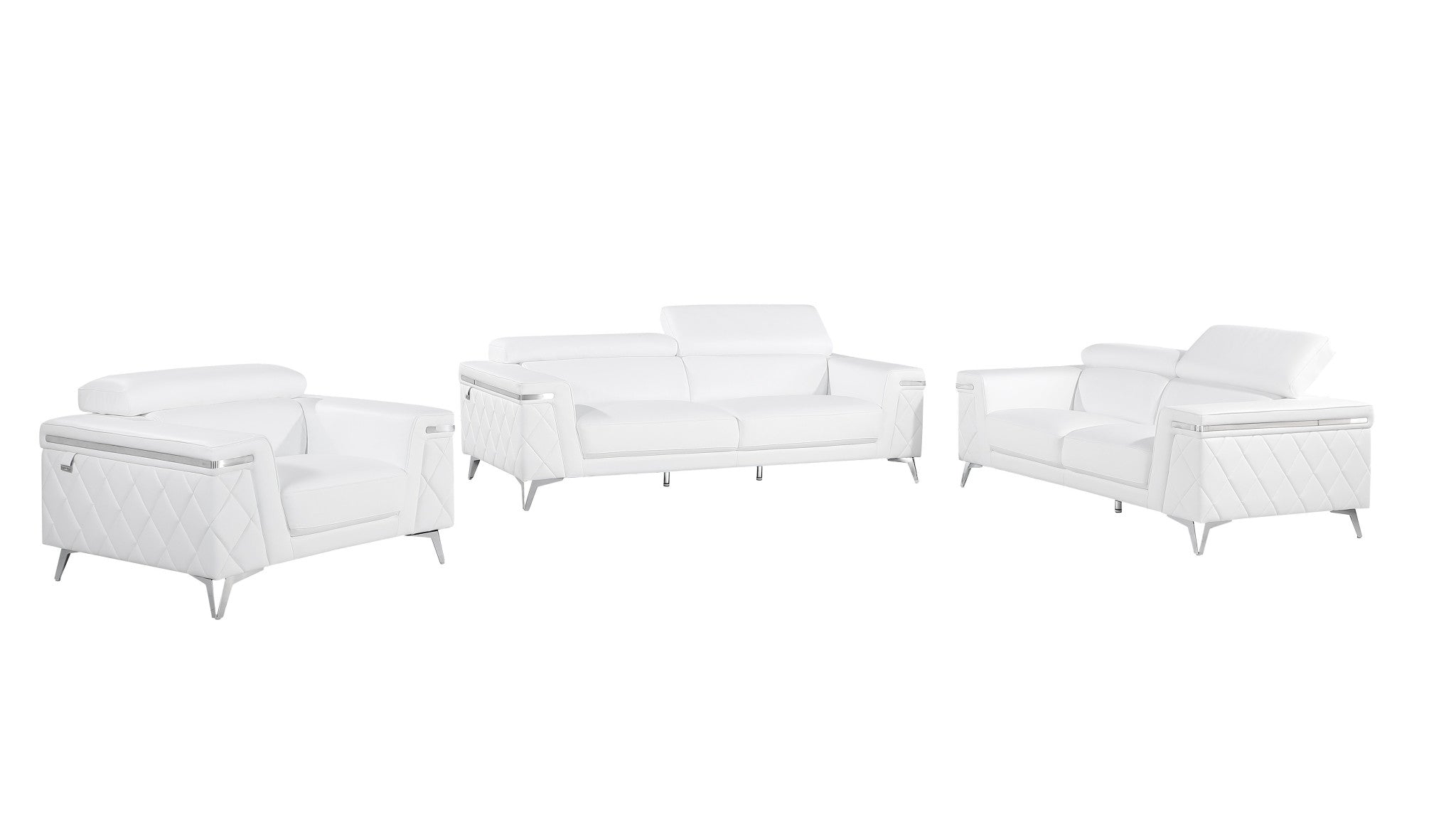 Contemporary 89" Pristine White Top Grain Italian Leather 3-Piece Living Room Set