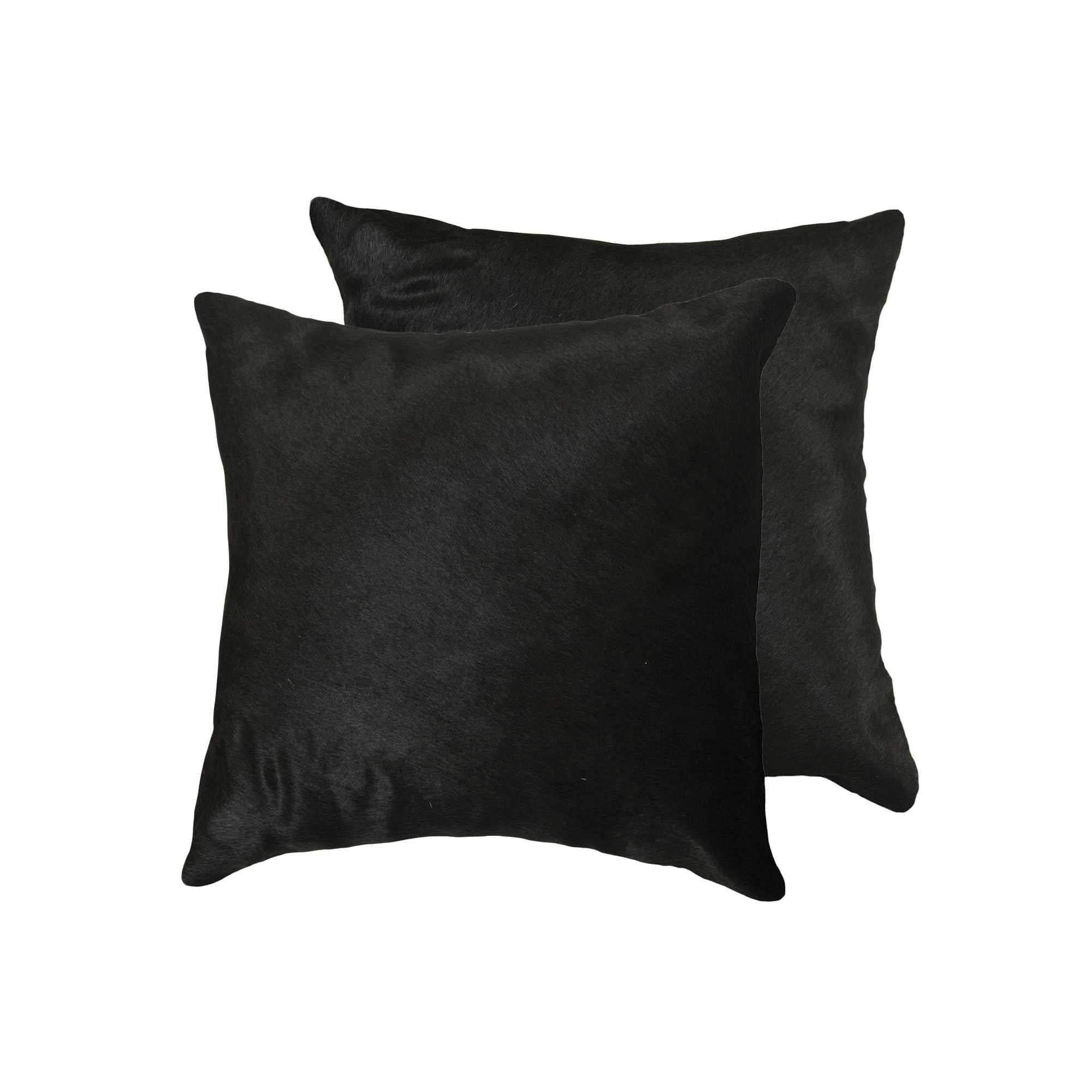 Set of 2 Square Black Genuine Leather Accent Throw Pillows