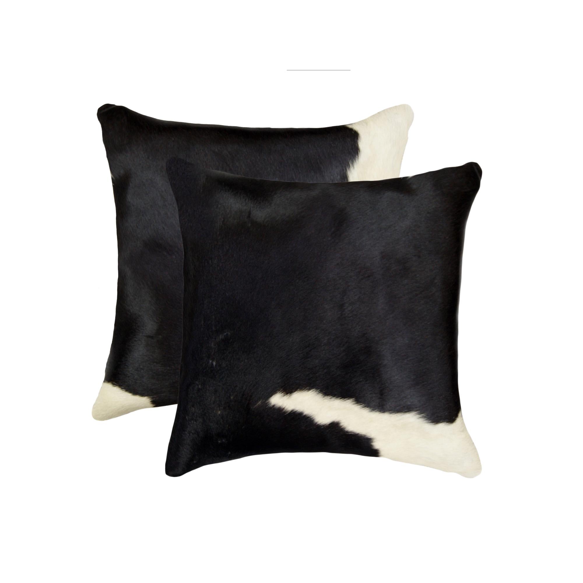 Black and White Set of 2 Square Genuine Leather Accent Pillows