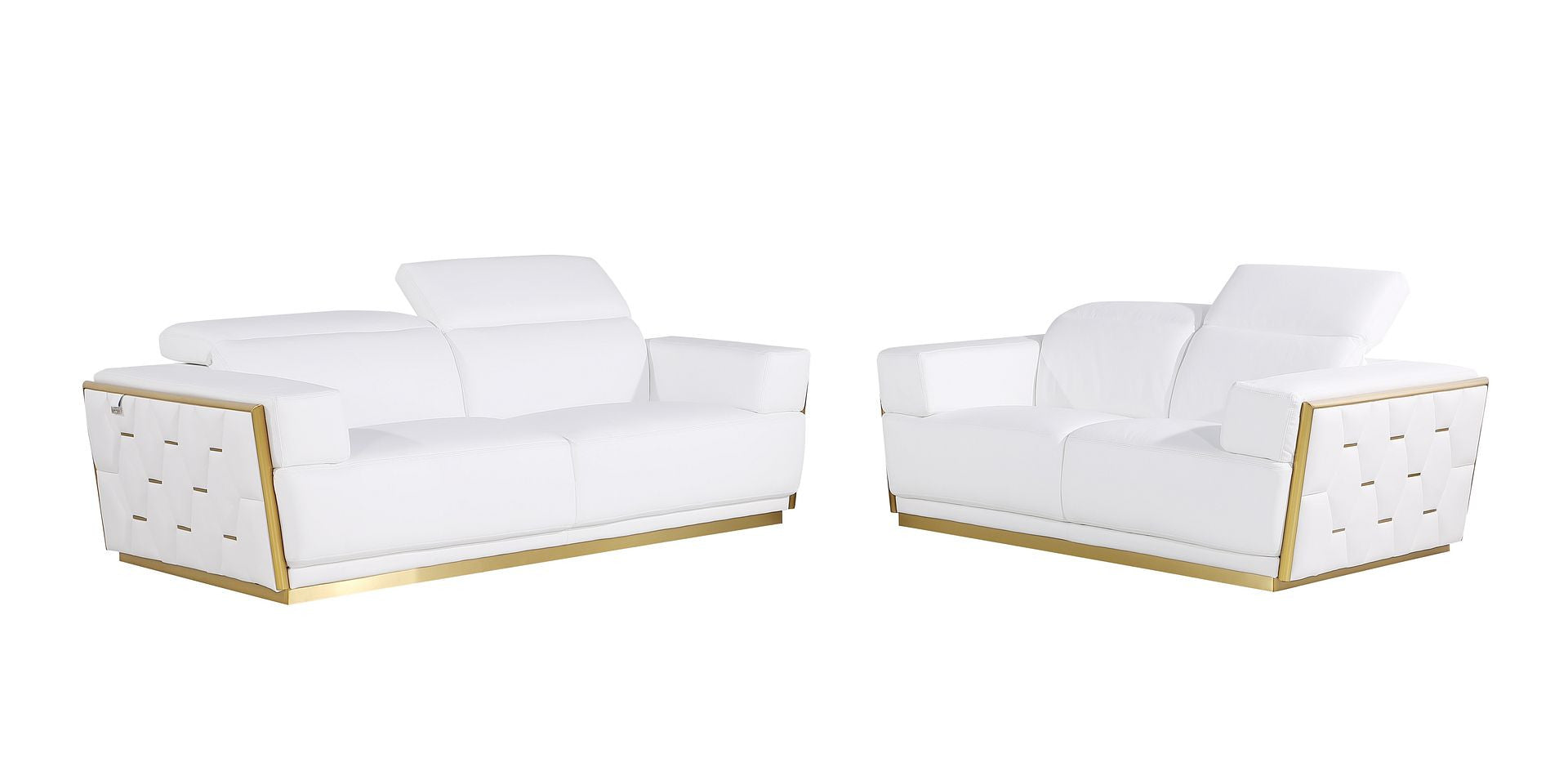 Modern 89" Pristine White Full Grain Italian Leather 2 Piece Living Room Set