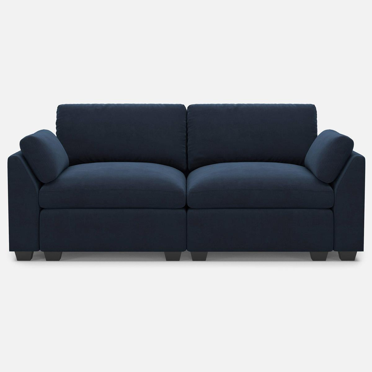 75" Modern Navy Blue Velvet Modular Loveseat with Black Legs